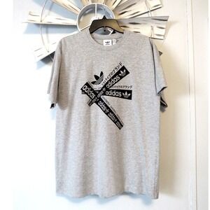 Adidas Original Trefoil Logo Graphic Tee Gray Japanese Script Men's Size Large